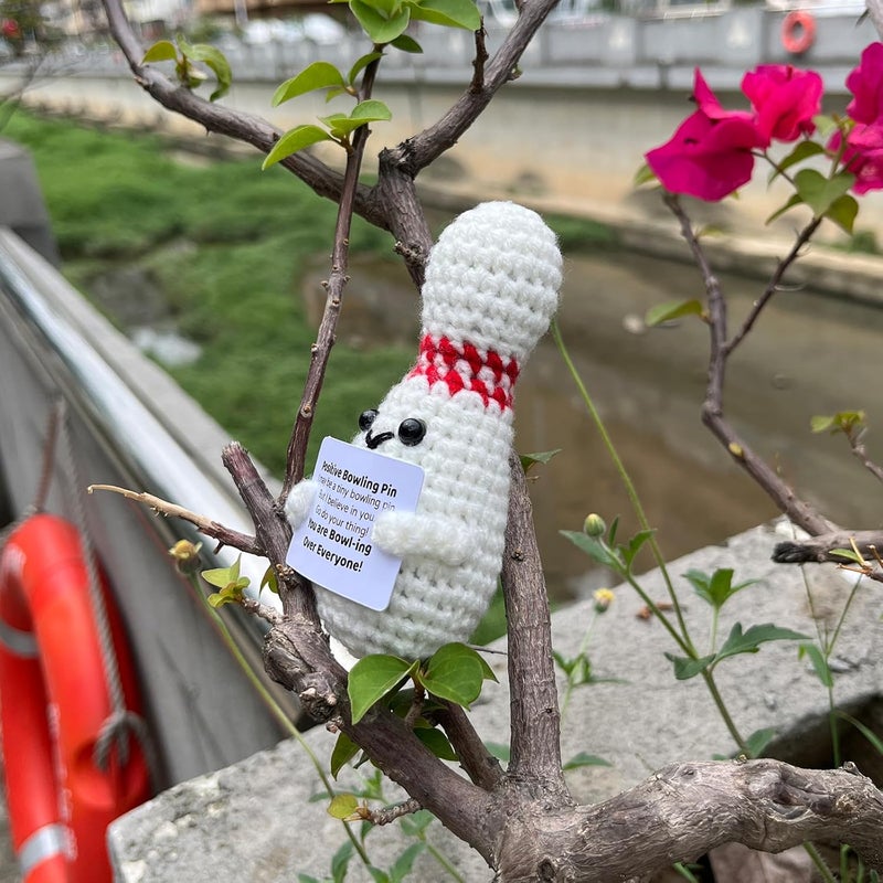 PLWalker Crochet Bowling Pin Gifts, Emotional Support Bowling Pin Positive Cute Funny Cool Office Desk Decor Decorations for Women Men - Image 4